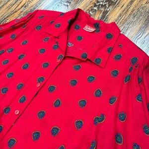 Vintage Women's Red Button Up S/M 80s 90s Heart Shirt Top Claude Valentines Day